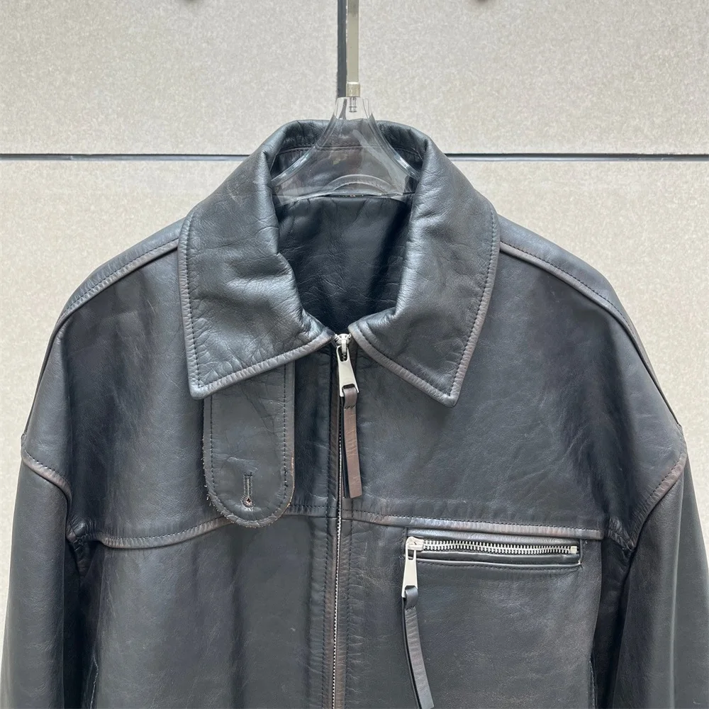 سترة نسائية شتوية من الجلد الطبيعي لعام 2025 مع سحاب، نمط دراجة نارية بسيط غير رسمي، ملابس خارجية، معطف Y2K جديد عالي الجودة