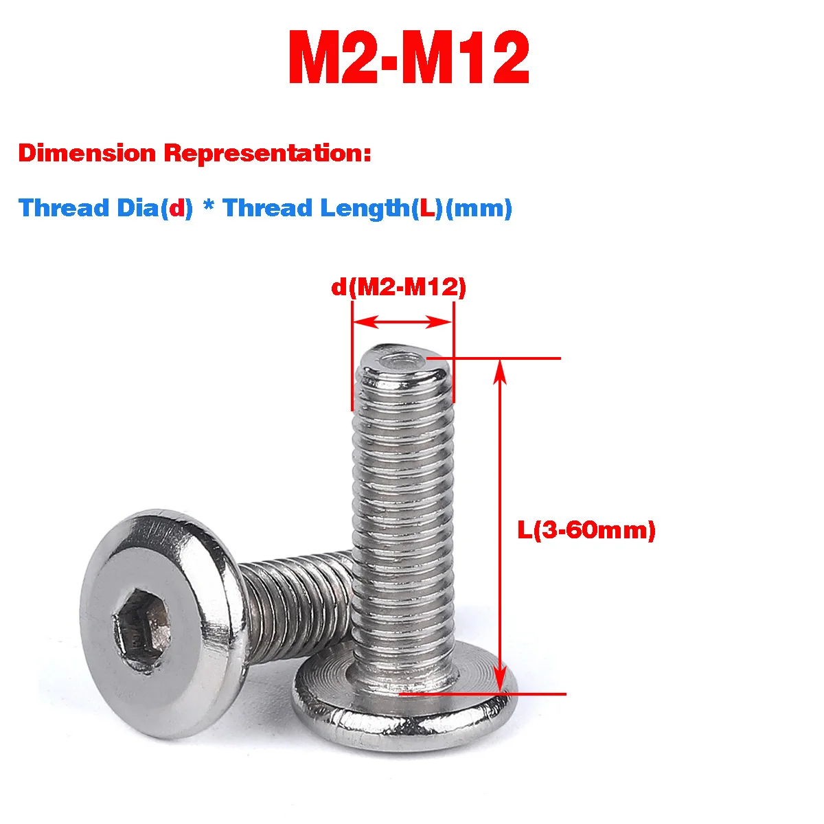 

304 Stainless Steel Flat Head Chamfered Hexagon Socket Screw / Bolt M2M2.5M3M4M5M6M8M10M12