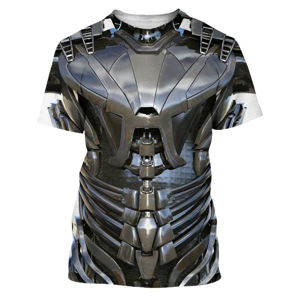 Men\'s Oversized T-shirt, 3D Armor Shirt, Oversized Round Neck Short Sleeves, Metallic Style Printing, Trendy, Fashionable, Casua