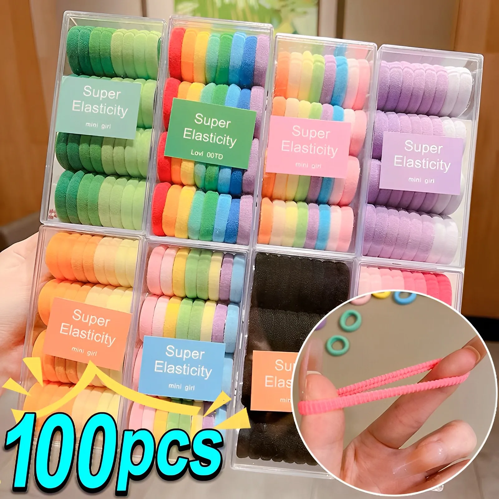 100PCS/Set Colorful Basic Nylon Ealstic Hair Band Kids Girls Ponytail Holder Ties Scrunchie Small Mini Headwear Rubber Bands