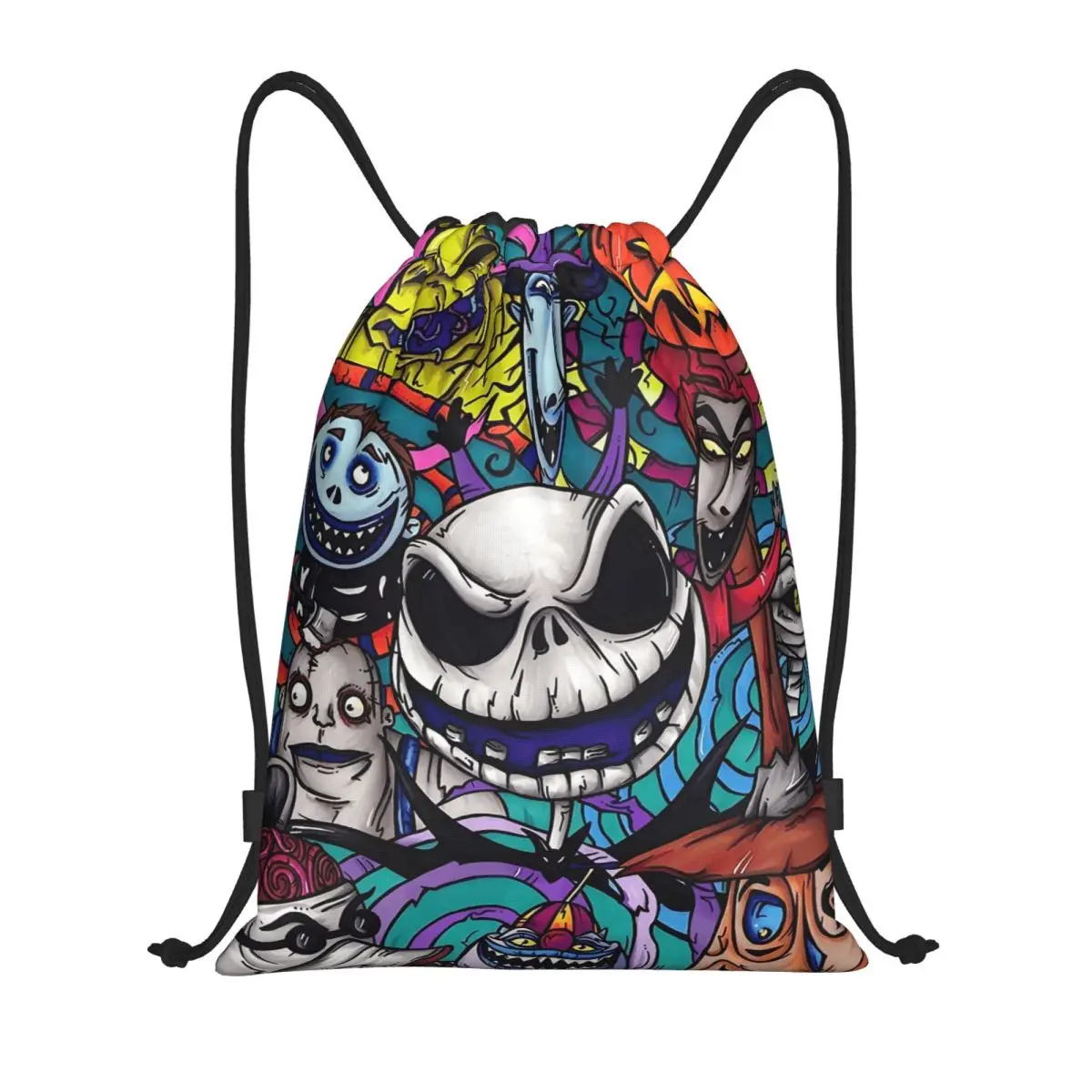 Bolsa con cordón personalizada Jack Skellington, mochila ligera para hombre y mujer, mochila de almacenamiento para gimnasio, el rey calabaza de Halloween, ciudad