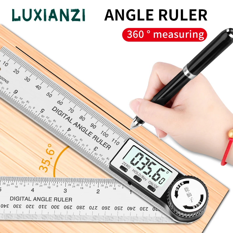 Luxianzi-ステンレス鋼デジタル分度器、角度ゲージ定規、大工測定ツール、電子goniometer、200mm、300mm、500mm