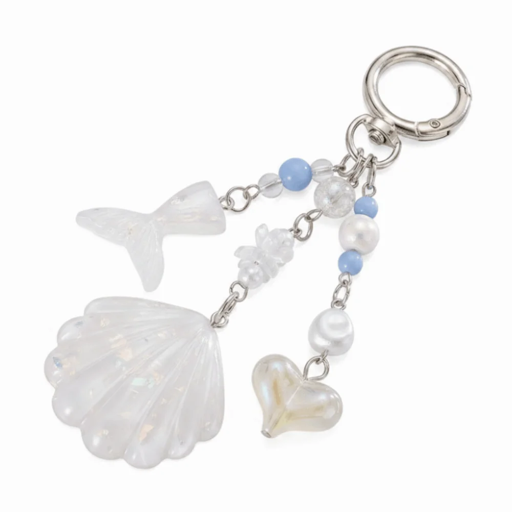 Beaded Shell Shell Phone Charm Glitter Sequins Shining Shell Mermaid Keychain Heart Shining Pearl Beads Shell Keychain