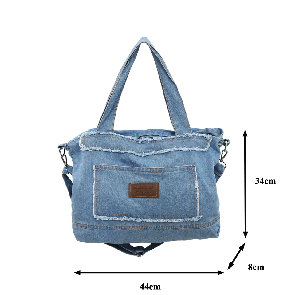 Y2K Denim Women's Bag New Jeans Messenger Bag Large Canvas Shoulder Bag Detachable Strap Eco Bag Korean Shopping Tote Handbags