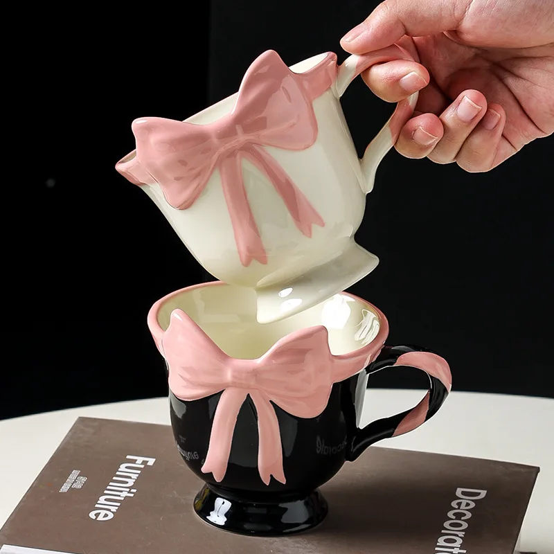 새로운 달콤한 디자인 소녀 하트 스타일 나비 넥타이 머그잔 커플 사무실 머그잔 커피 컵 티 컵 쌍