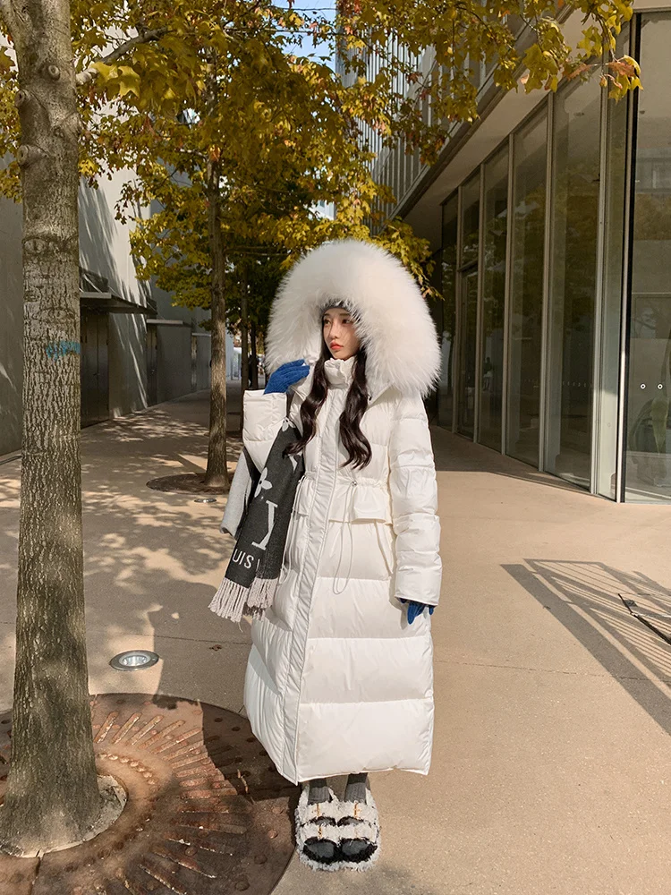 2023 Winter Down Jacket Women Long Parka Real Fur Coat Natural Raccoon Fur Collar Hood Thick Warm Streetwear Parkas New