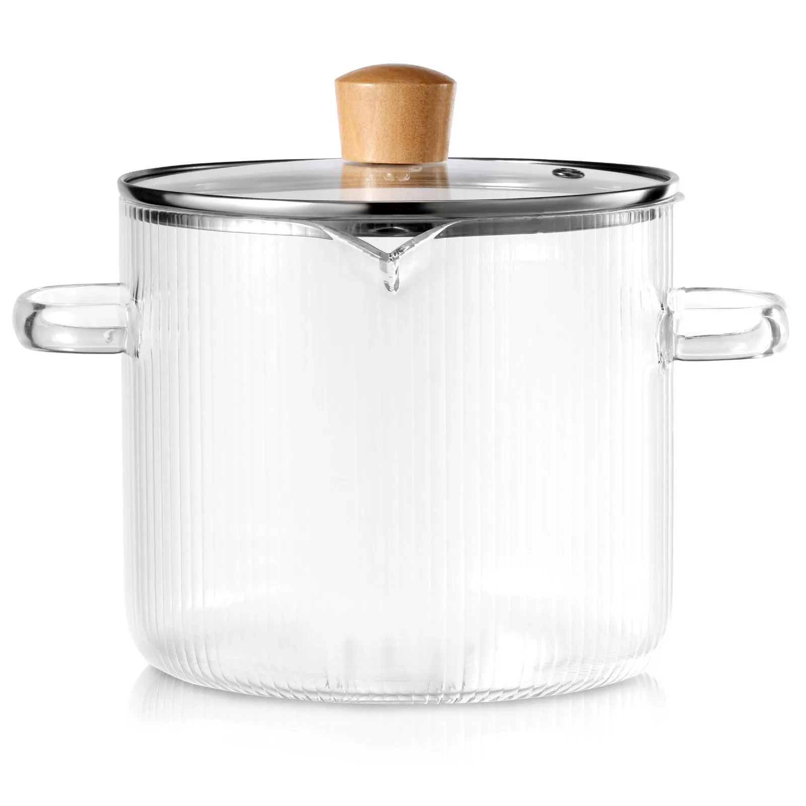 Glass Cooking Pot Transparent Borosilicate Glass Simmer Pot with Lid and Spout Heat Resistant Glass Stovetop Pot Nonstick Soup