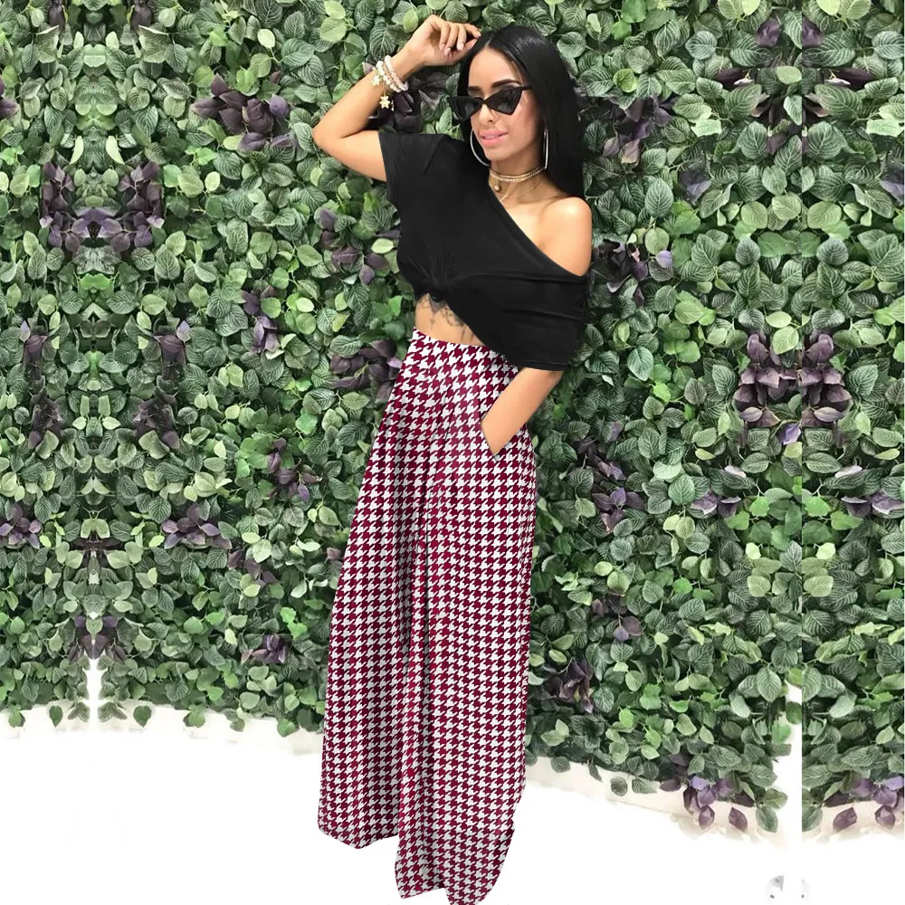 Women Plaid Print Pants Casual High Waist Long Pant Pockets Folds Wide Leg Trousers Streetwear Lady Casual Autumn Winter