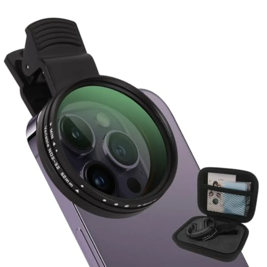 

52MM Clip-on Variable ND2-32 1-5 Stops Phone Lens Filter Kit Ultra Slim Multi-Coated Adjustable Neutral Density Filter for iPho