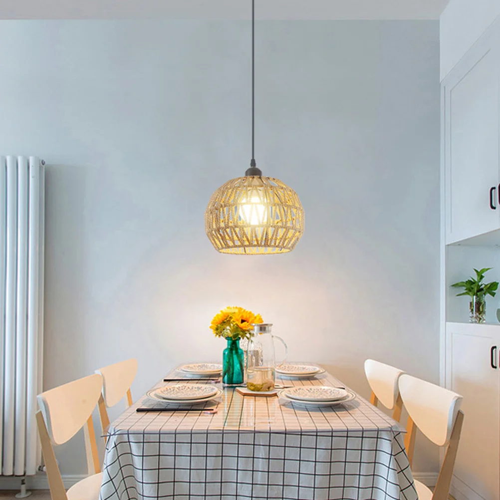 

Woven Dome Shade Rustic Style Ceiling Light Creative Hanging Lamp E27 Base Bulb Easy Installation for Living Room Dining Room