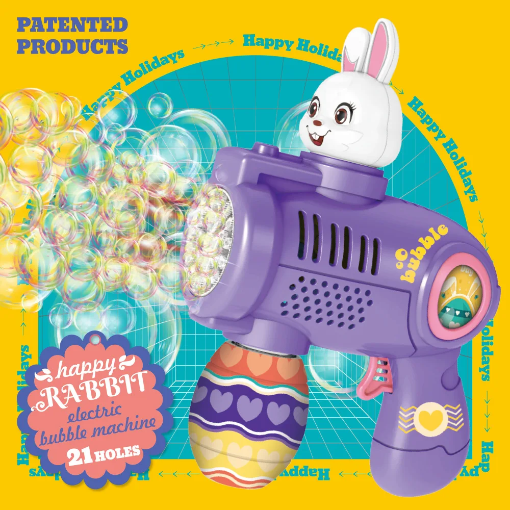 Easter bunny bubble machine motorized automatic bubble gun with lights toy easter egg holiday