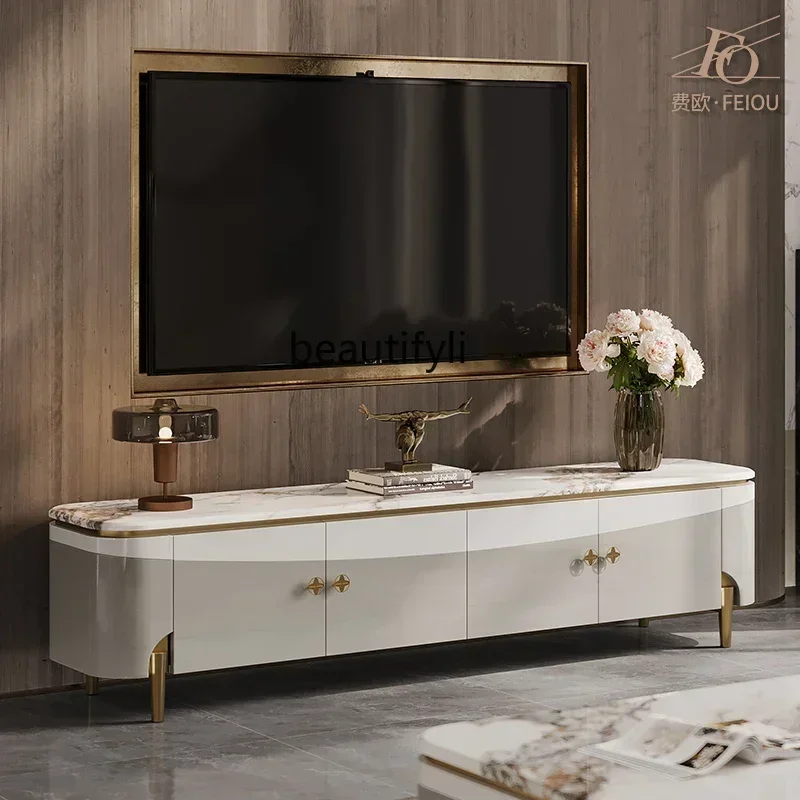 newLight luxury TV cabinet high-end living room modern fashion high-end bright marble paint floor cabinet, coffee table combinat