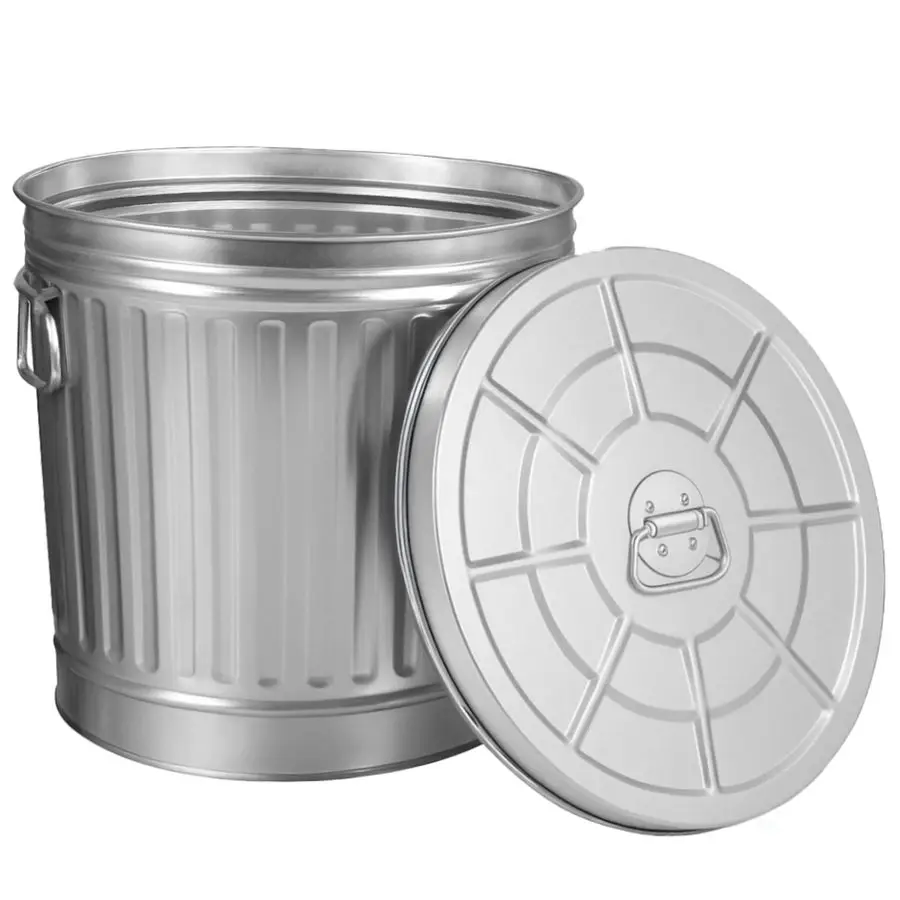 

Round Galvanized Steel, 7 Gallon Trash Can with Lid Durable Metal Bucket for Backyard, Lawn, Garden and Yard Use WeatherResistan