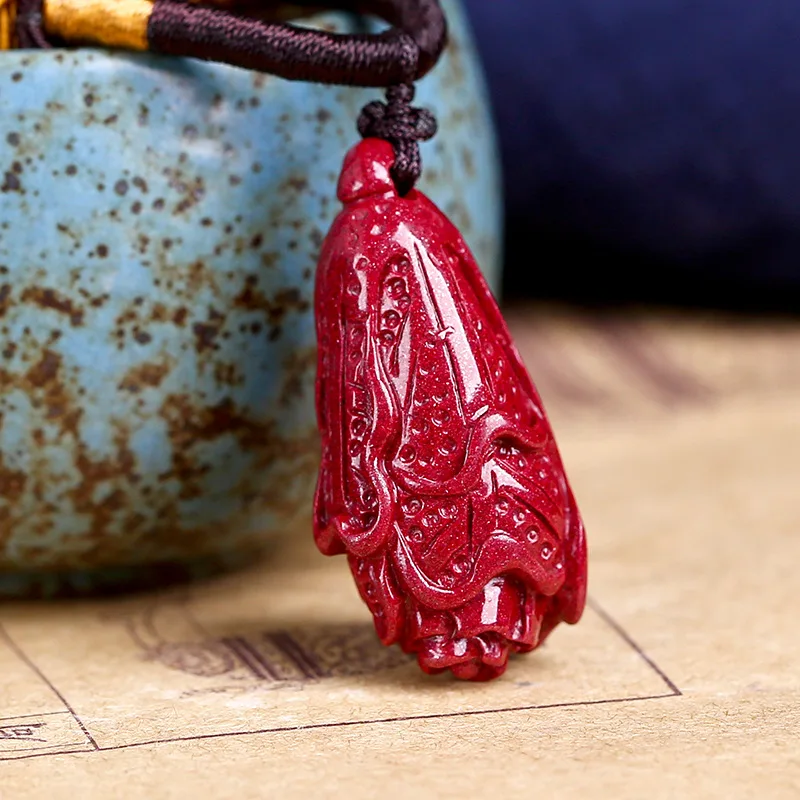 Natural cinnabar cabbage pendant, fortune gathering jade, Baicai Nafu pendant, same necklace for men and women