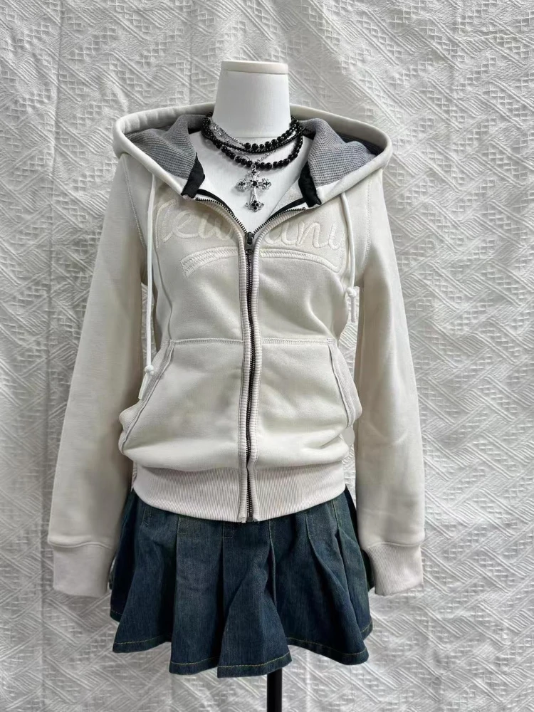 Vintage Y2k Punk Hoodies Women Fashion Aesthetic Harajuku Letter Print Zip Up Sweatshirt Autumn Winter Streetwear Slim Coat New