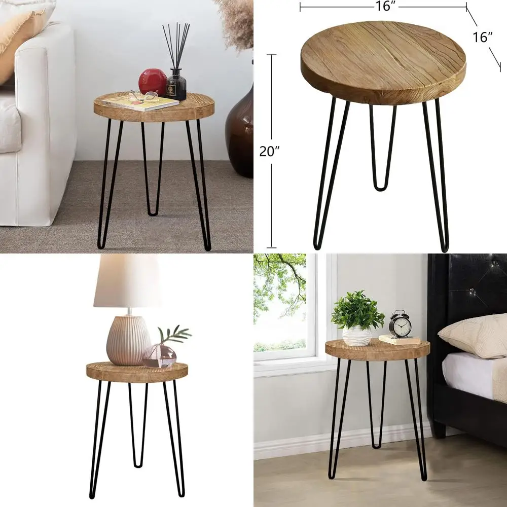 

Винтажный круглый приставной столик из вяза с деревенским шармом и прочными металлическими ножками