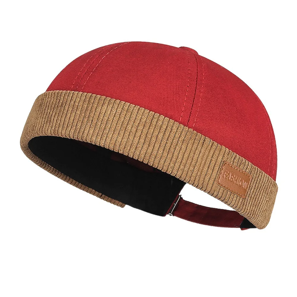 

Casual Adjustable Brimless Hat Vintage Solid Color Docker Cap Corduroy Melon Skin Caps Summer Spring