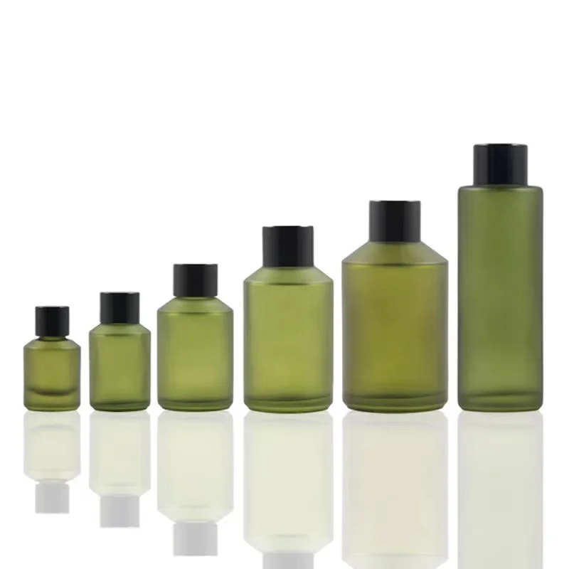 Bulk Leeg 15/30/60/100/120/200Ml Mat Groen Glas Vloeibare Huidverzorging Toner Verwijderaar Fles Met Zwarte Schroefdeksel Platte Stop Cn