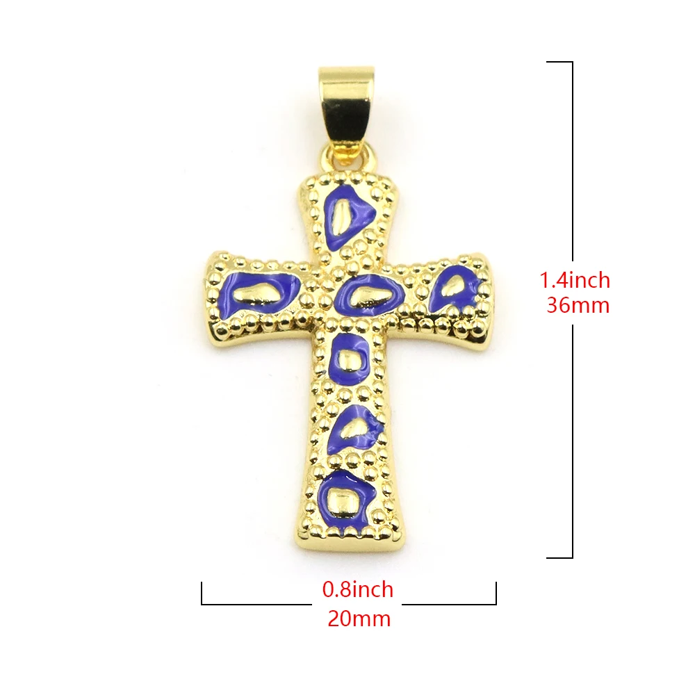 Trending Leopard Pattern Cross Pendant Enamel Dripping Oil Charms For DIY Handmade Necklace Jewelry Accessories Christmas Gifts