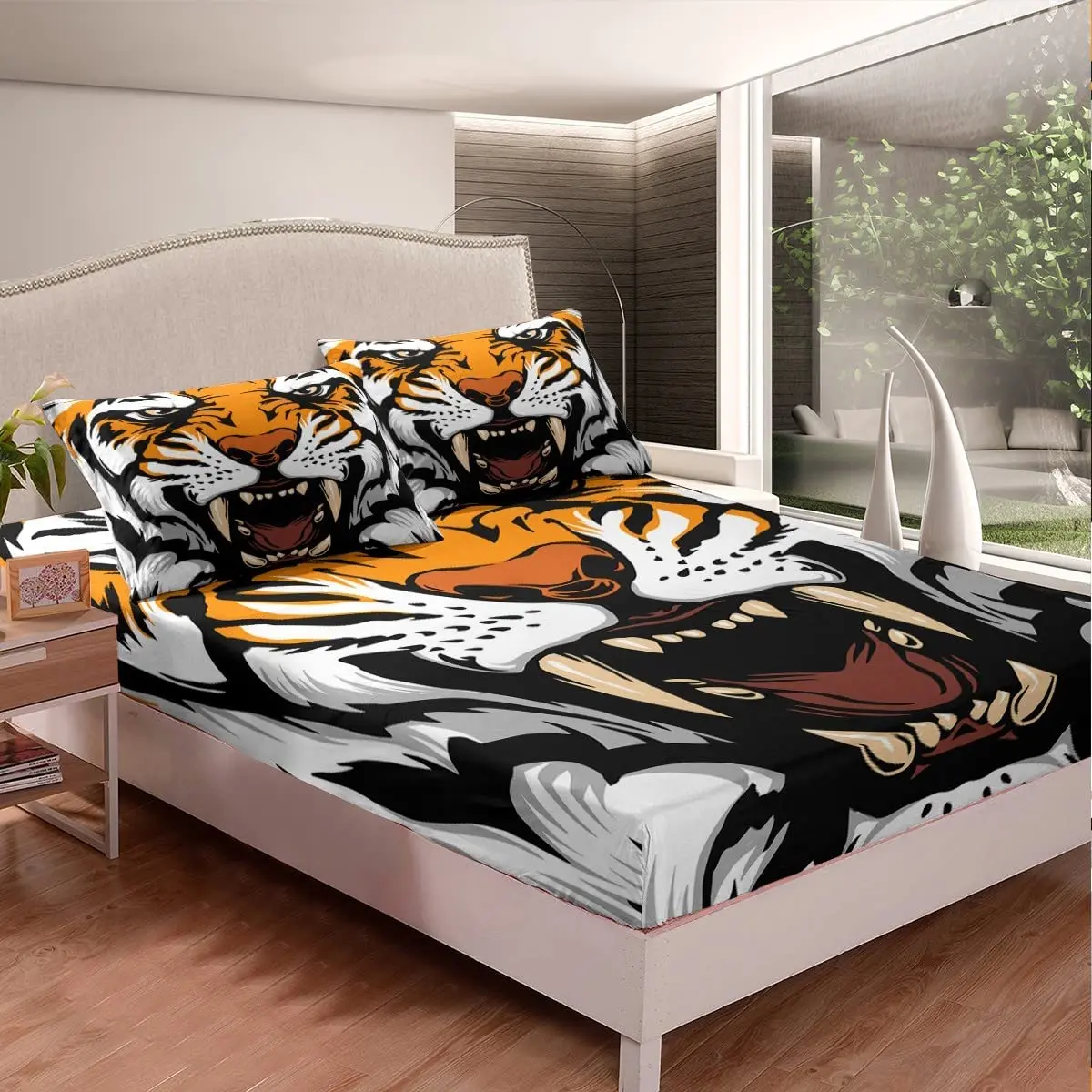 

Chic Tiger Fitted Sheet for Kids Boys Teens Youth,Watercolor African Animal Bed Sheets with 2 Pillowcases Queen Twin Full Size