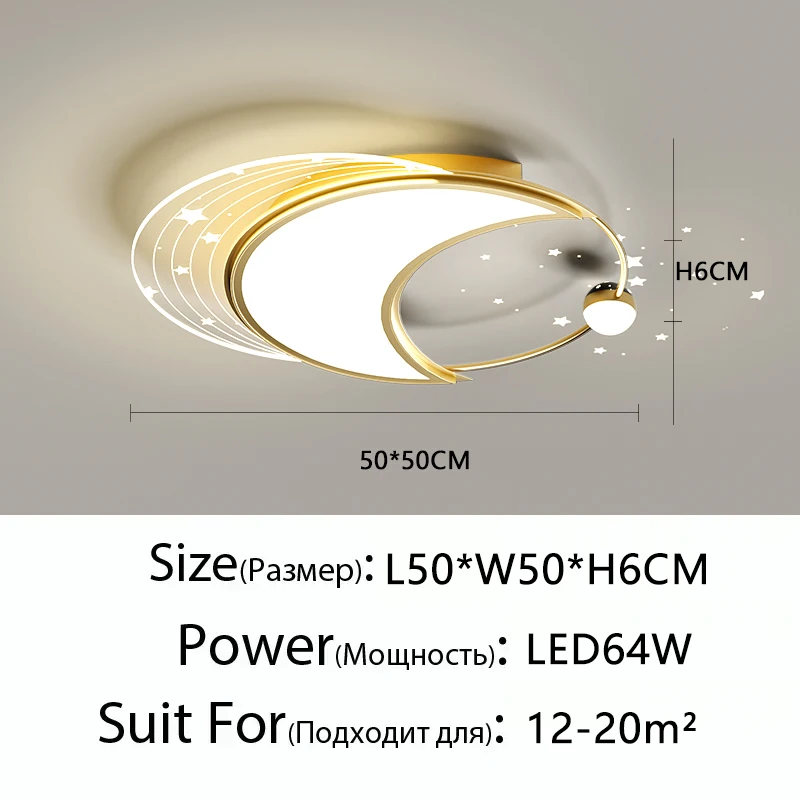 Eenvoudige ruimte Sterrenplafondlamp led Ronde lamp met afstandsbediening Woonkamer Slaapkamer Nordic Moon Kinderkamerlamp