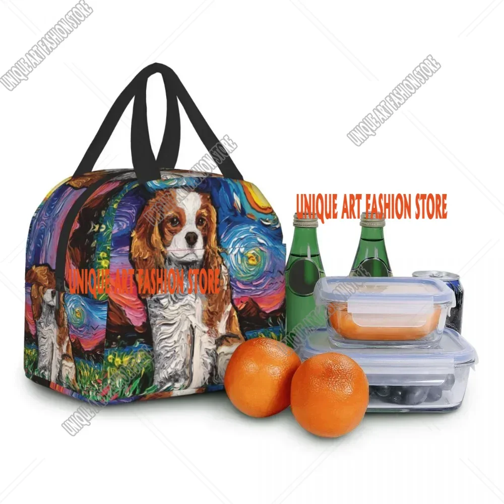 Starry Night Dog Cavalier King Charles Spaniel Insulated Lunch Bag Resuable Cooler Thermal Lunch Box for Women Kid Picnic Travel