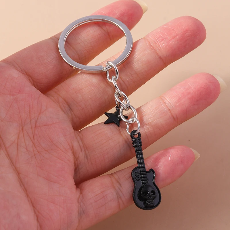 Cute Alloy Guitar Keychain Mini Musical Instruments Keyring Pendant for Women Girls Handbag Accessories DIY  Jewelry Gift