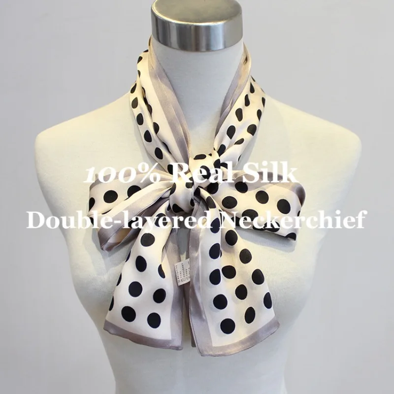 

New 100% Silk Scarf Women Elegant Double Layer Narrow Long Small 150x16cm Neckerchief LuxuryLadies Hijab Ribbon Hair Tie Gift