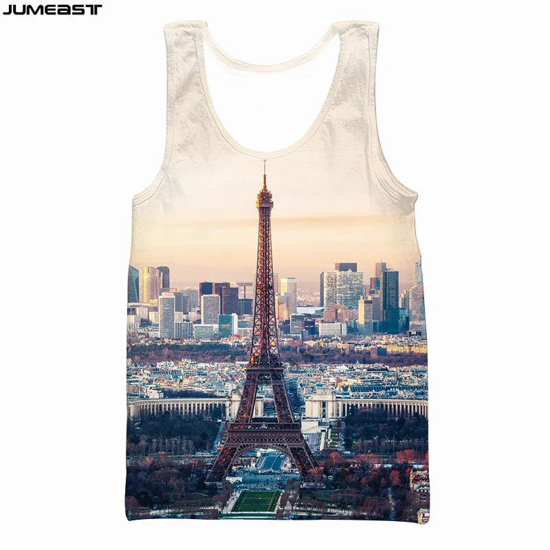 Jumeast Men Women 3D Vest Oversized Male Female Streetwear Famous Building Scenery Short Sleeve Sport Pullover Tank Tops Tees