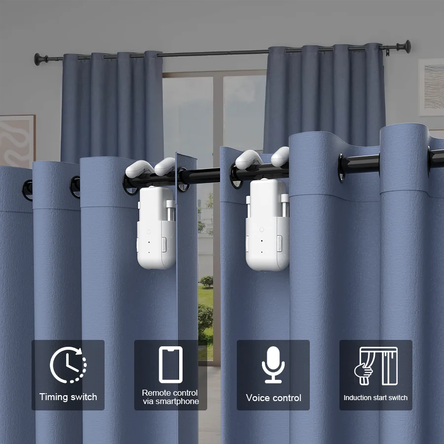 Tuya Smart Curtain Robot WiFi APP Remote Control/ Voice Control (Alexa Google Siri) For Rome/T/U-Rail shaped Track,Pull-to-start