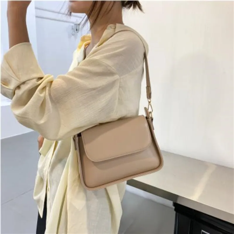 Chic Simple Small Flap Shoulder Bags For Women Solid Color Pu Leather Handbag Clutch Lady Crossbody Purse Messenger Bag