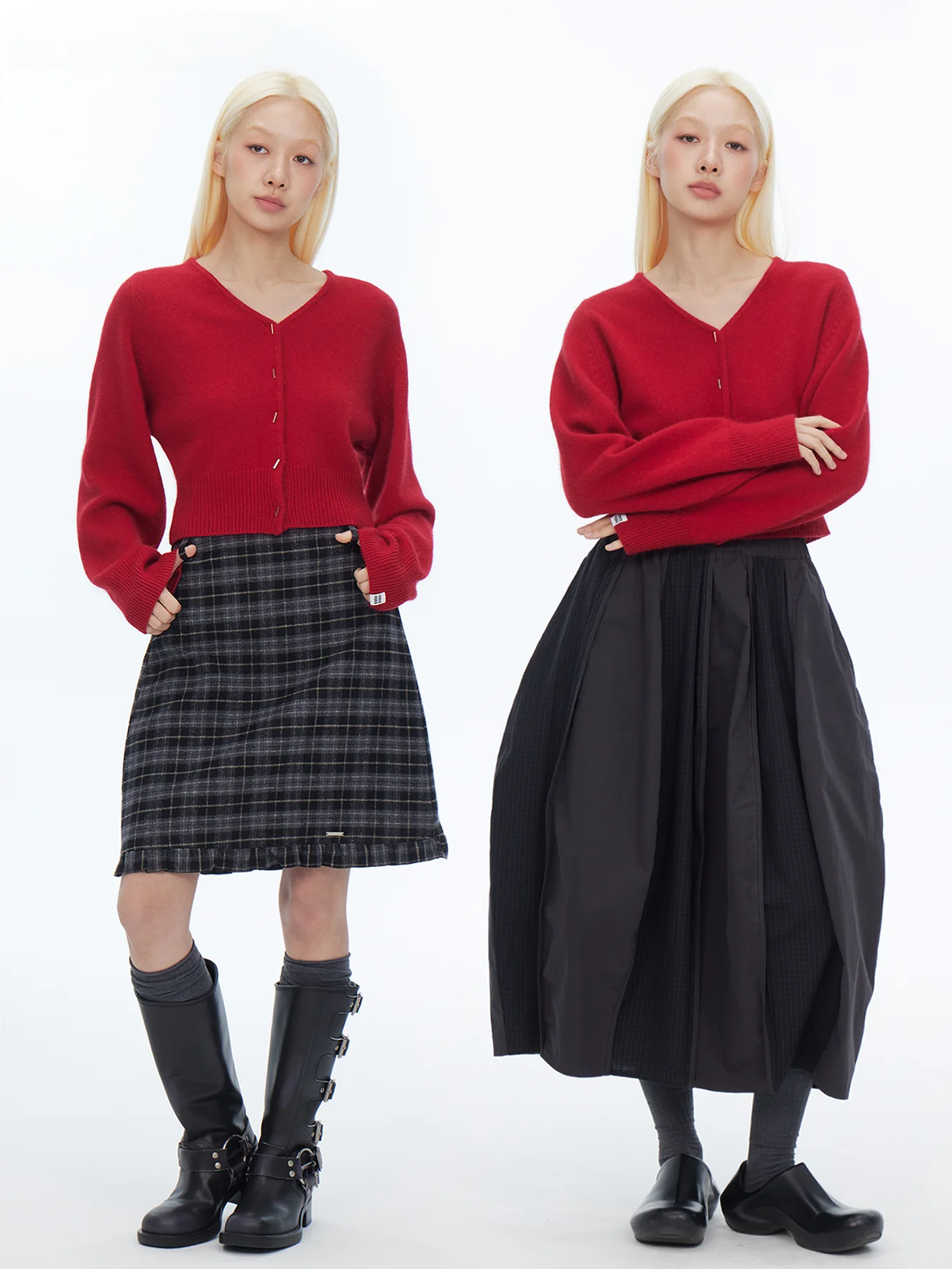 

HORAHORA New Year's Red Wool Knit Cardigan Loose Sve V-Ne Button-Up Knitted Sweater Fem Casual Faion Outerwear