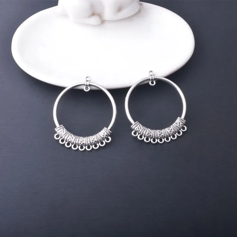 12 Stück/Set Böhmische Antik-Silberfarbene Übertriebene Ohrring-Verbinder Anhänger Schmuckzubehör mit vielen Löchern Charms DIY Damenohrringe – Detail 5