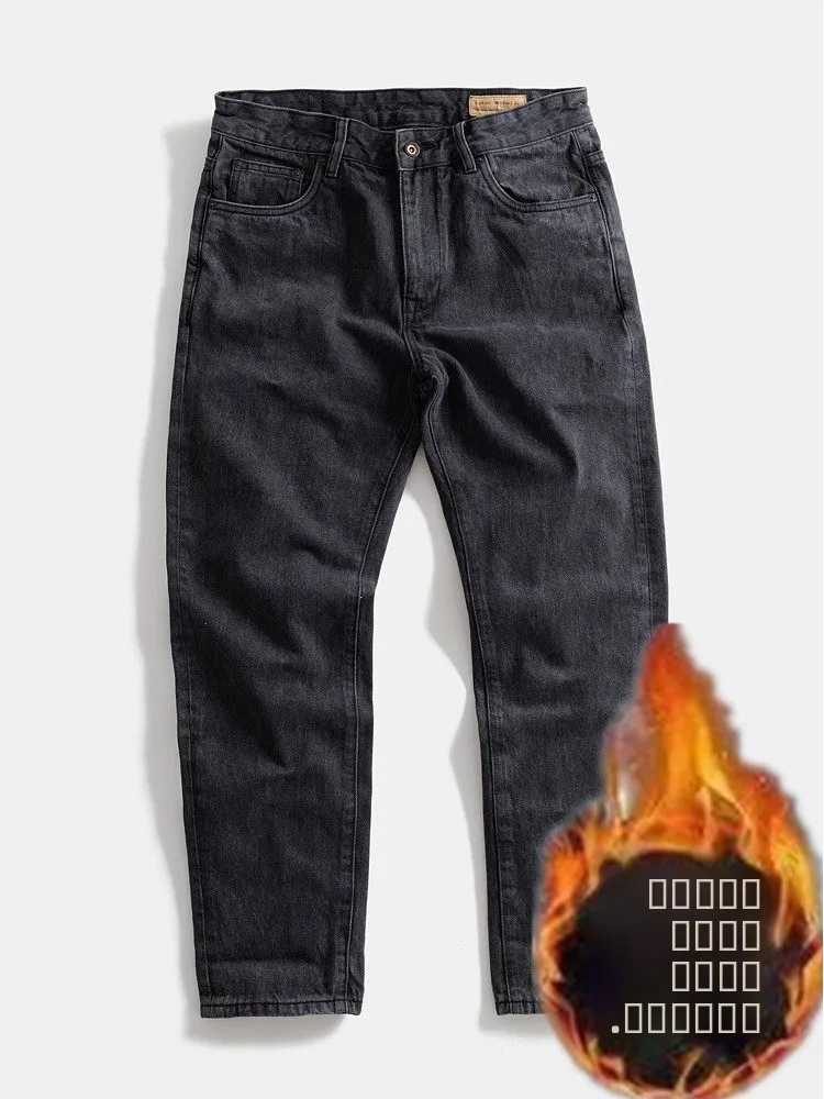 

Мужские джинсы Thiened из денима, новые, зимние, из плотного карбонового волокна, прямого кроя, износостойкие, для активного отдыха, молодежные, в американском стиле