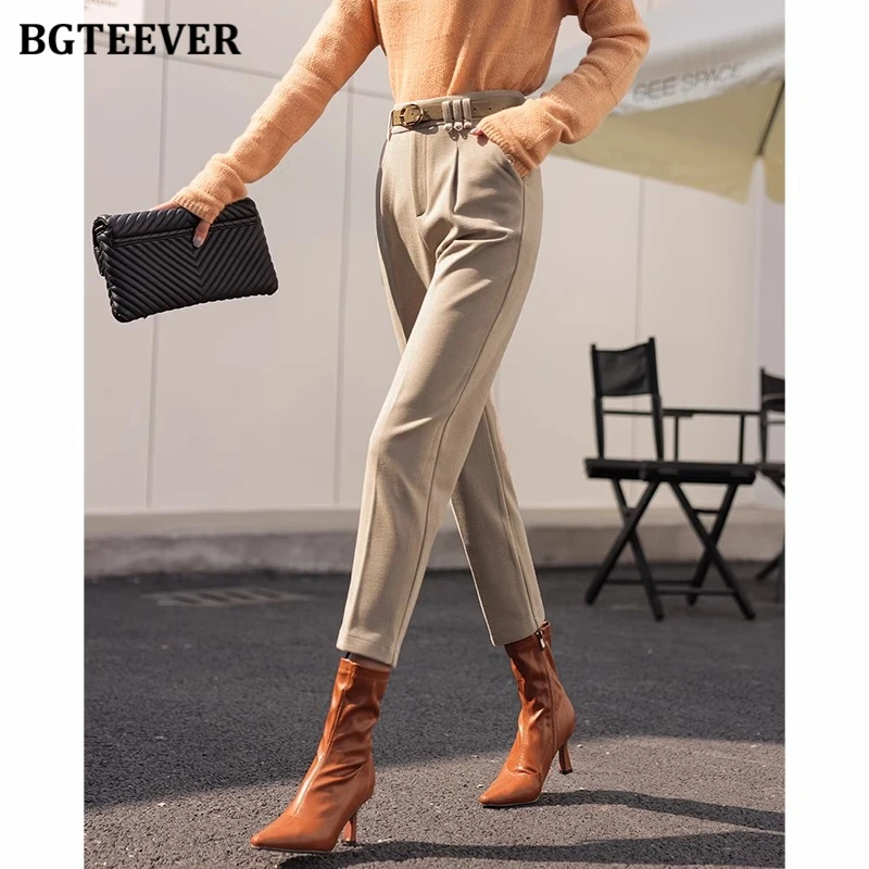 BGTEEVER Autumn Winter Women Woolen Pants High Waist Thick Warm Harem Pants Female