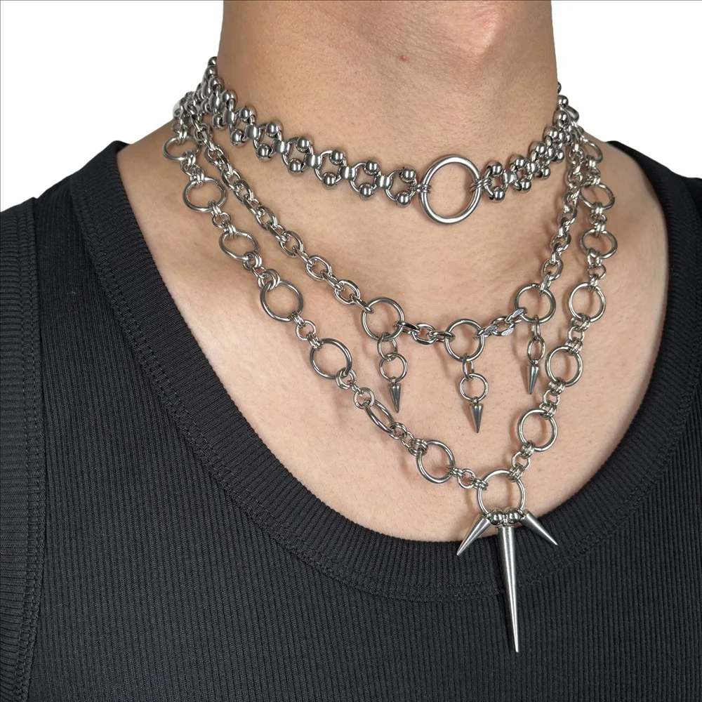 Fashionable Individual Punk-Style Circular Cool Hip-Hop Multi-Layer Layered Necklace Combination Men Women Jewelry Accessories