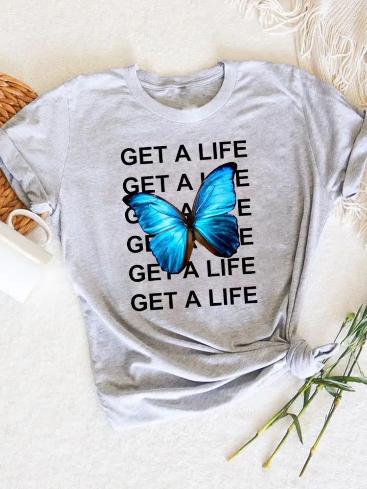 

Letter Butterfly Trend Cute 90s Summer Short Sleeve Printed Clothes Women Clothing Female Fashion Casual Tee T Graphic T-shirts