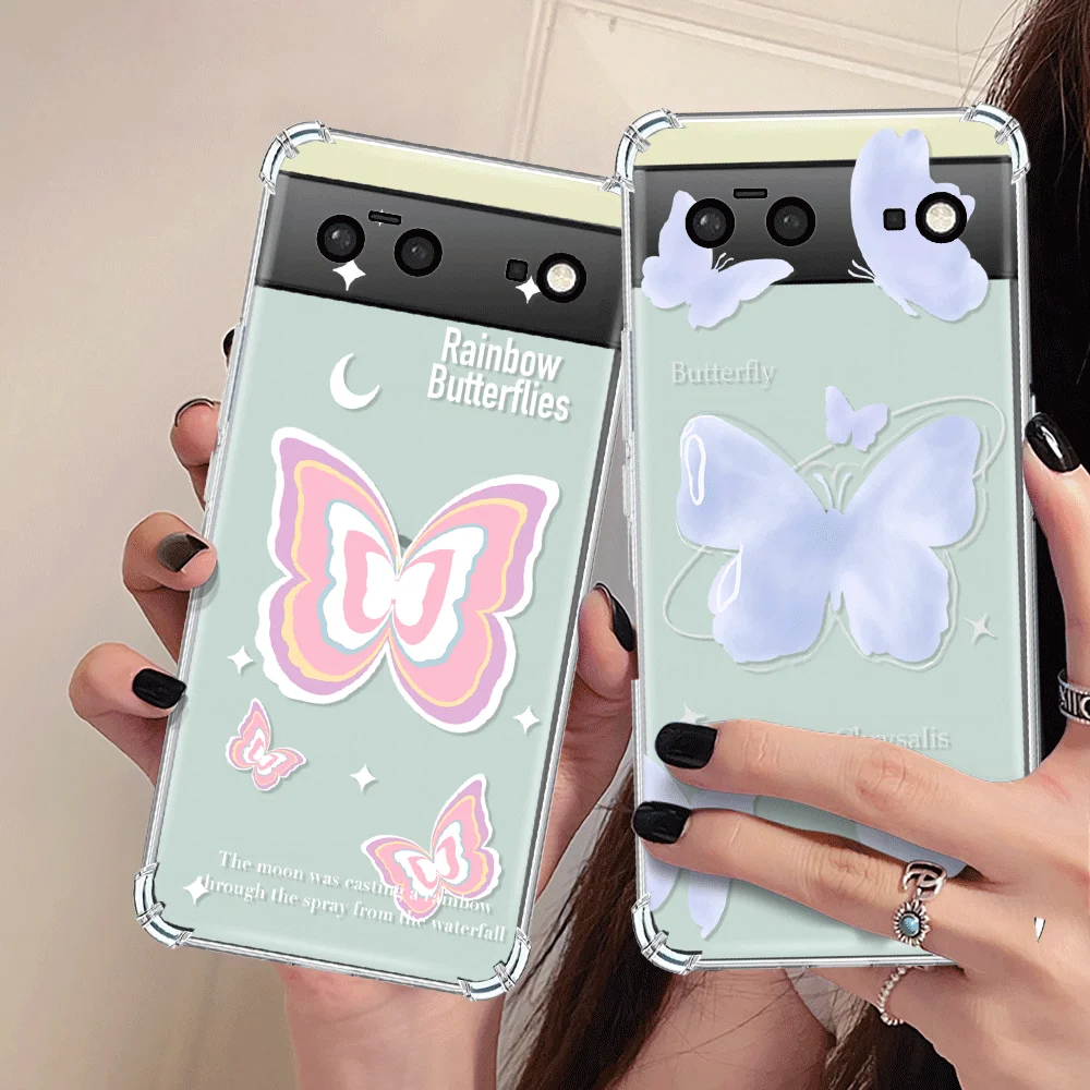 

Shockproof Phone Cases for Google Pixel 8 Pro 7a 7Pro 7 Clear Soft TPU Fundas for Pixel 6a 6 6Pro Korean Style Butterfly Cover