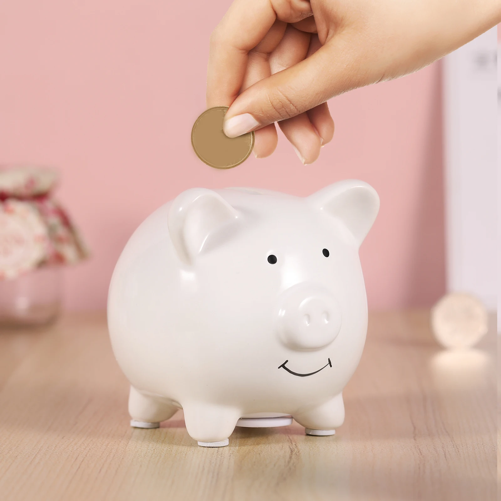 

Ceramic Piggy Bank White Solid Smooth Coin Bank Money Saving Pot Kids Nursery Decoration Ornament Money Saving Pot