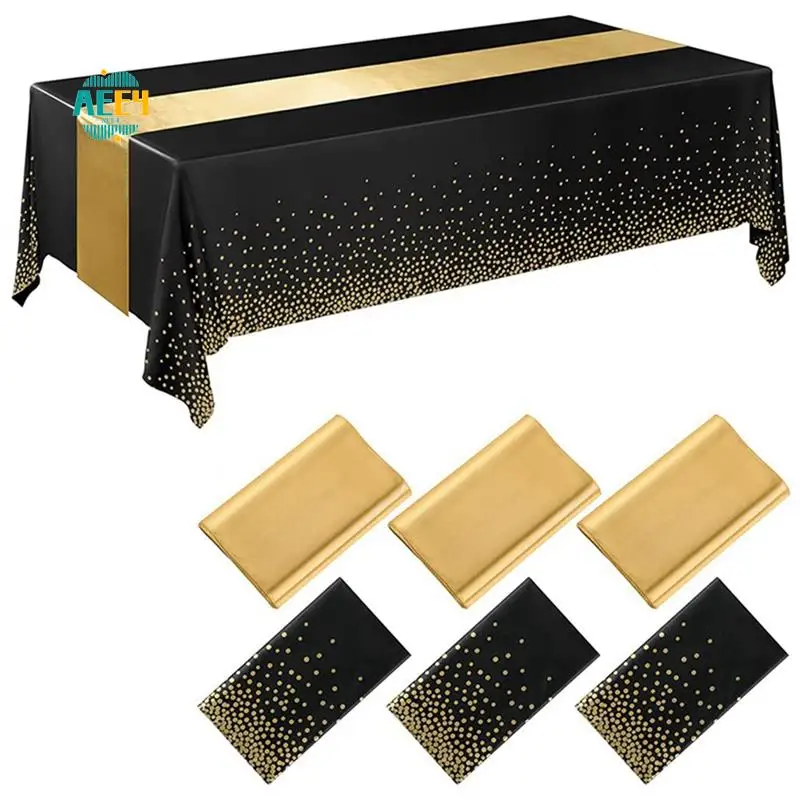 AEE4-4Pcs manteles de plástico desechables, juego de camino de mesa, camino de mesa de satén para decoraciones para fiesta de cumpleaños y boda