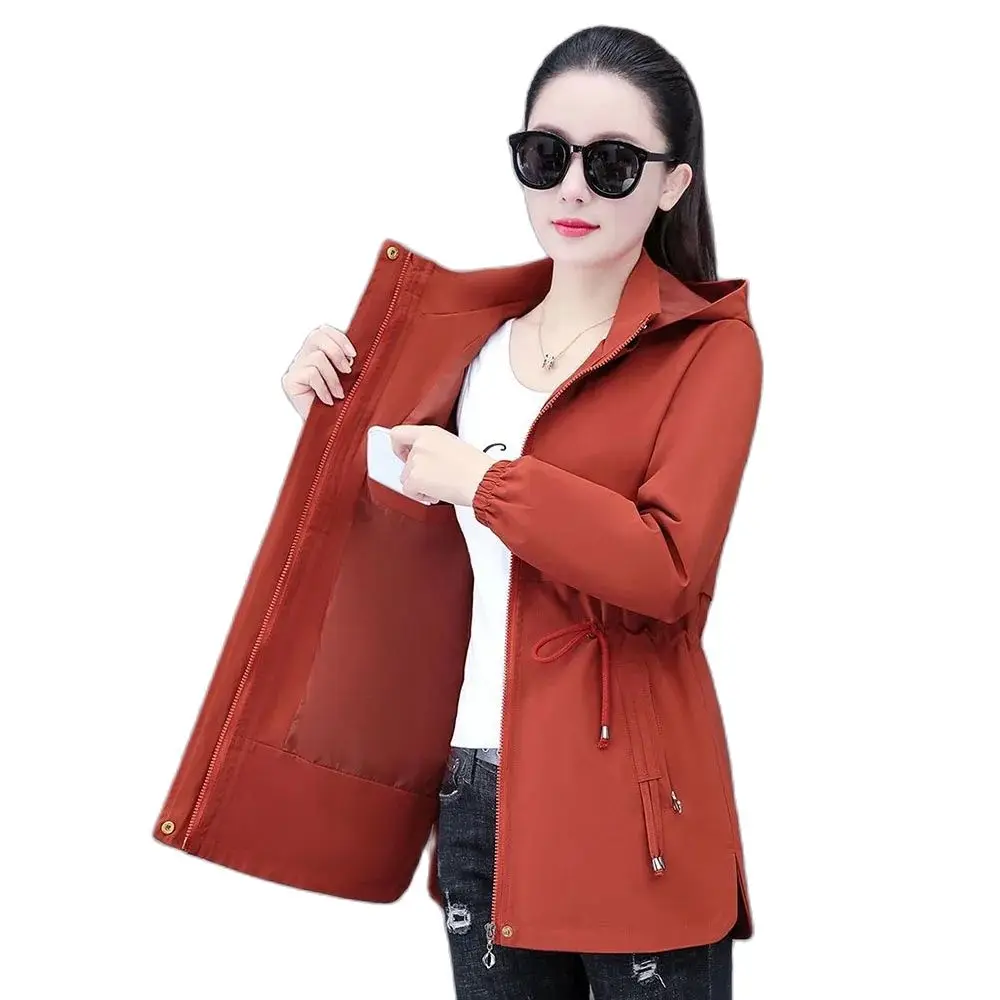 Spring Coat Women's 2024 New High-end Temperament Long Hooded Windbreaker Middle-aged Mother Joker Loose Top Tide.