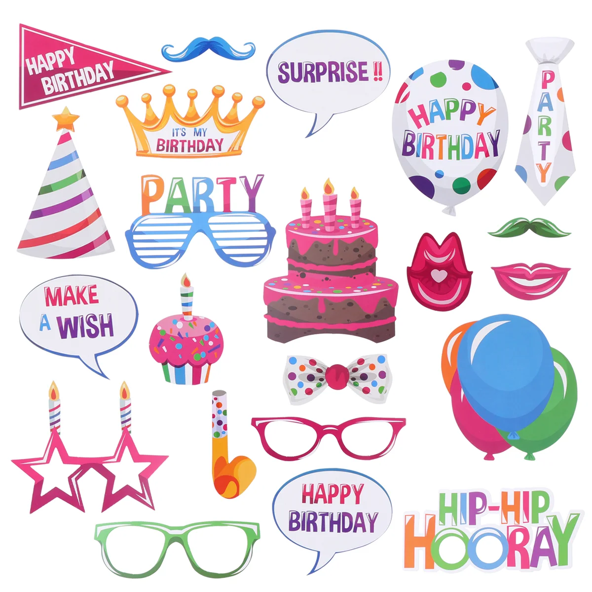 

22 Pcs Kids Decor Happy Birthday Decorations Funny Props for Photo Booth Photobooth Child