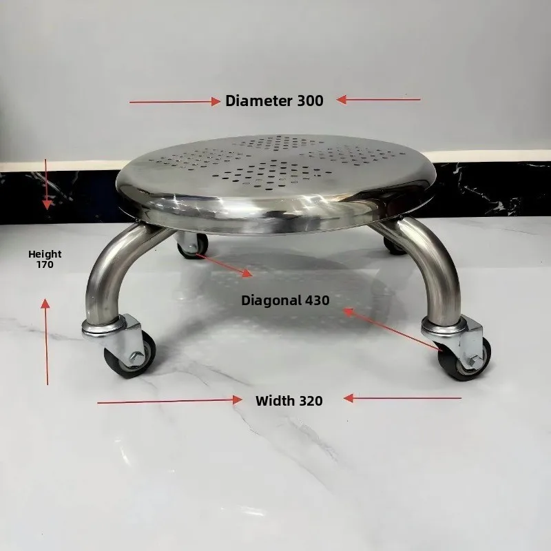 Mobile Stainless Steel Stool, Heavy Duty Swivel Round Seat for Bathroom,Rolling Caster Work Bench,Non Slip Rustproof Shower Unit