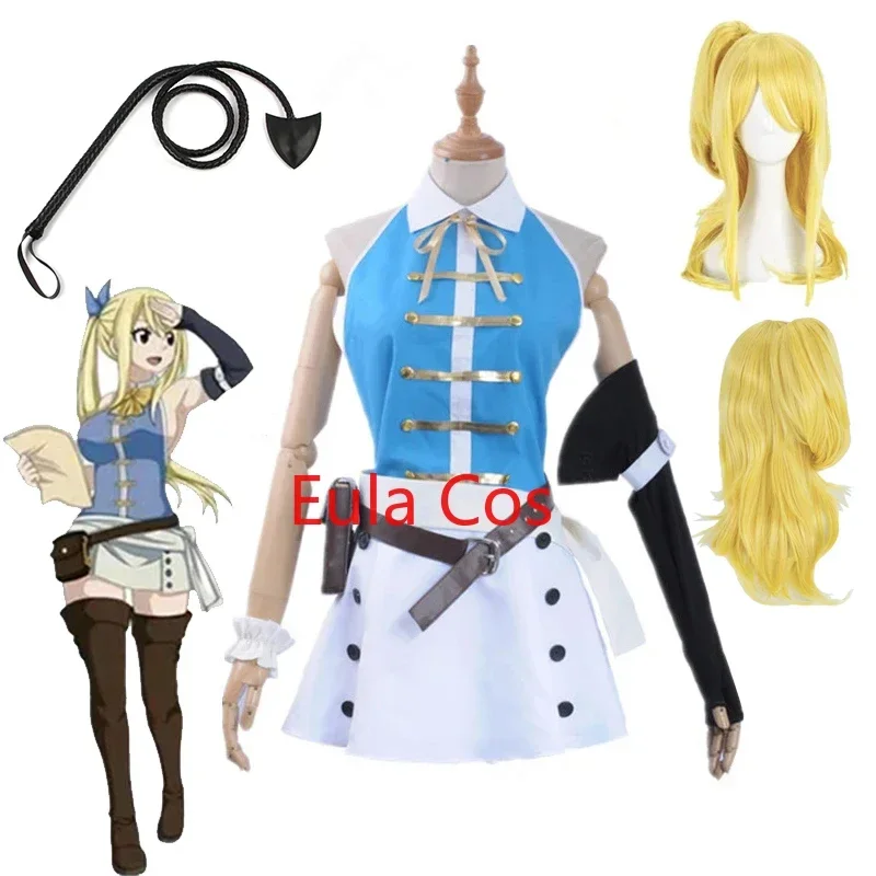 Anime Fairy Tail Cosplay Costume Lucy Heartfilia Sexy Open Back Top White Mini Skirt Bag Shoes for Women Halloween Custom Size