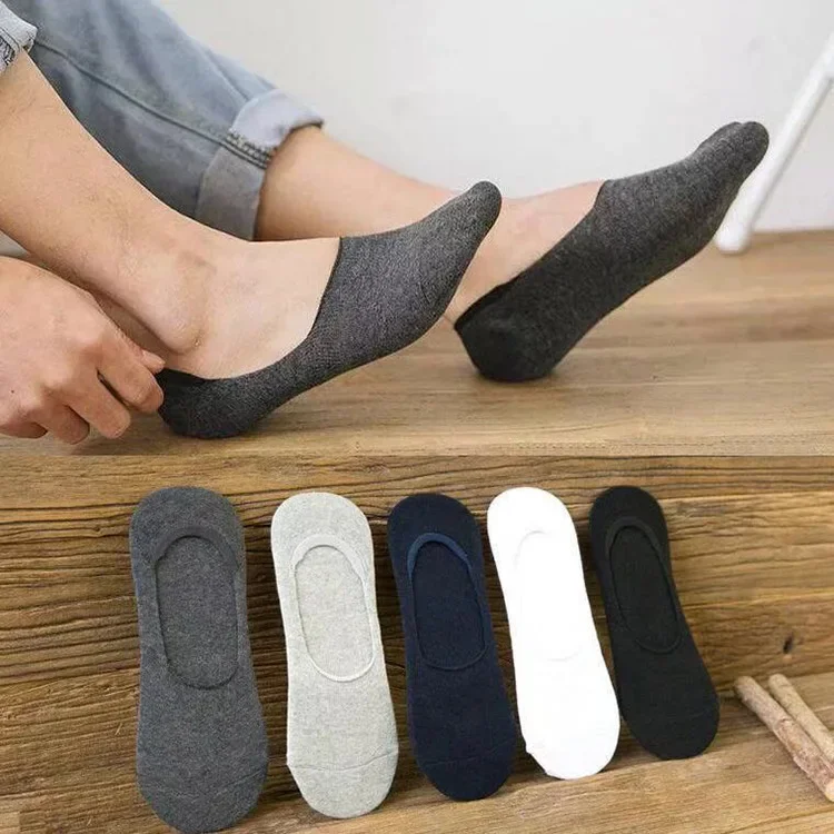 5/10pairs Summer Invisible Socks for Men Ankle Short No Show Low Cotton Black White Non-slip Silicone Thin Sock Breathable