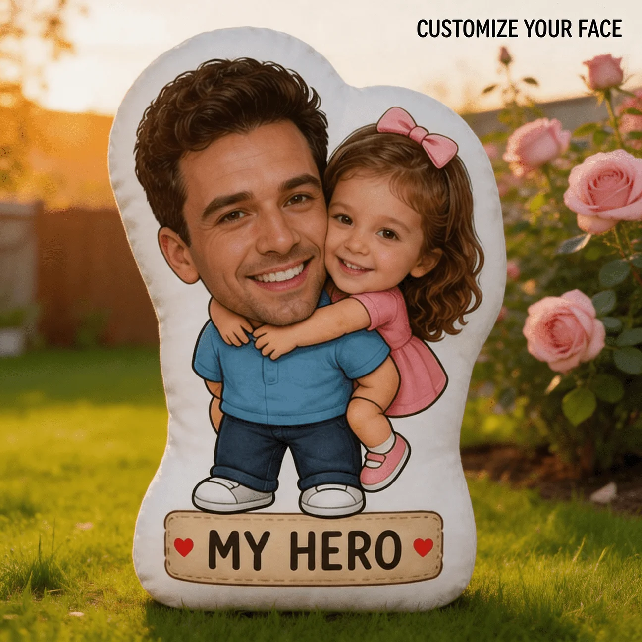 Custom Personalized Photo Face Pillow, Father and Hug Design Custom Shaped Decorative Cushion, 70cm Home Decor Accent Pillow for