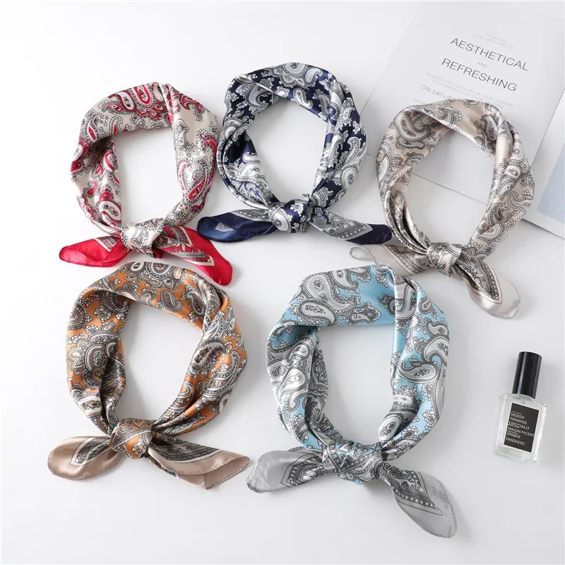 

60 см квадратная бандана женский шелковый шарф пейсли принт носовой платок повязка для волос украшают шарфы модная роскошная шаль