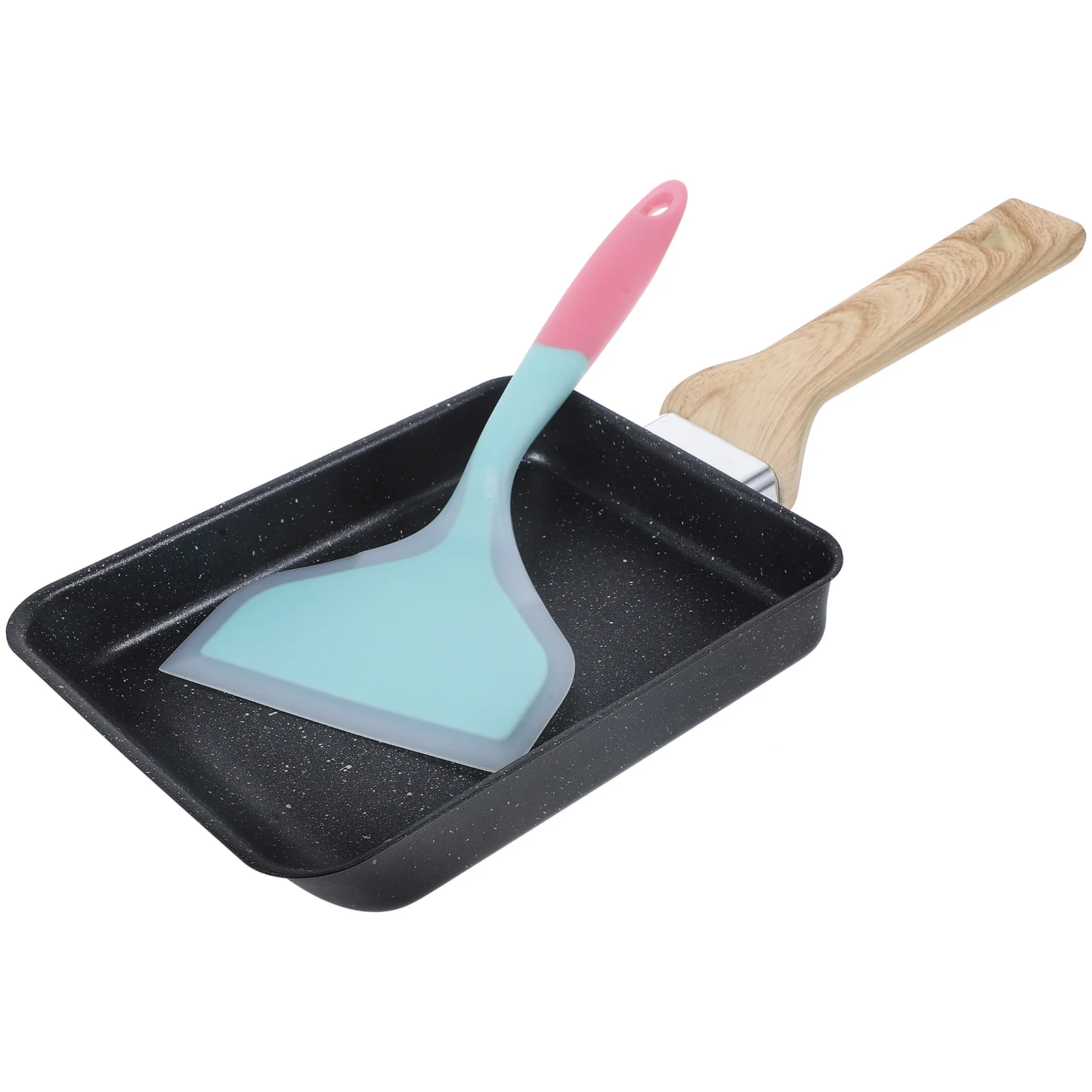 

1 set Tamagoyaki Nonstick Pan Rectangle Frying Kitchen Tool Heat Transfer Fast Cooking Silicone Spatula