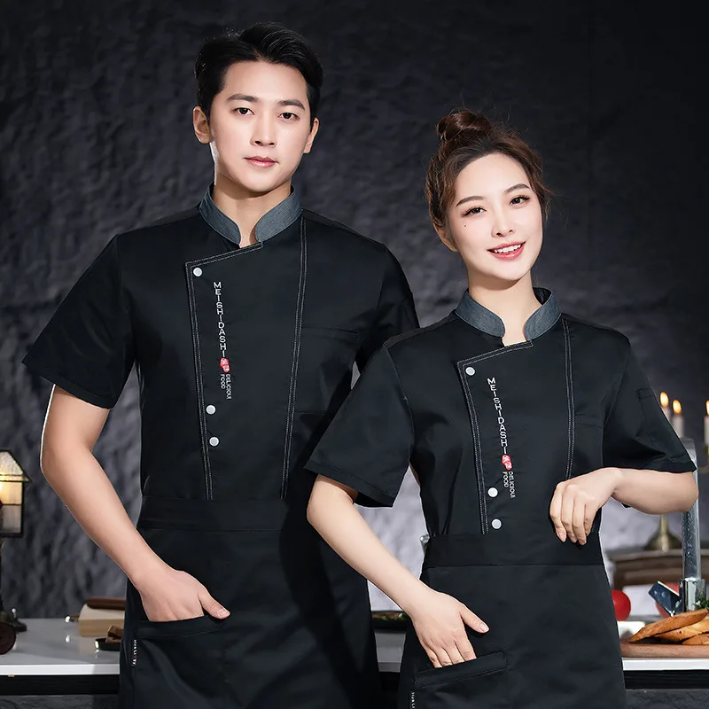 Dining Chef Overalls Short Sleeve Men's Summer Breathable High-End Canteen Hotel Restaurant Rear Kitchen West Point Baker