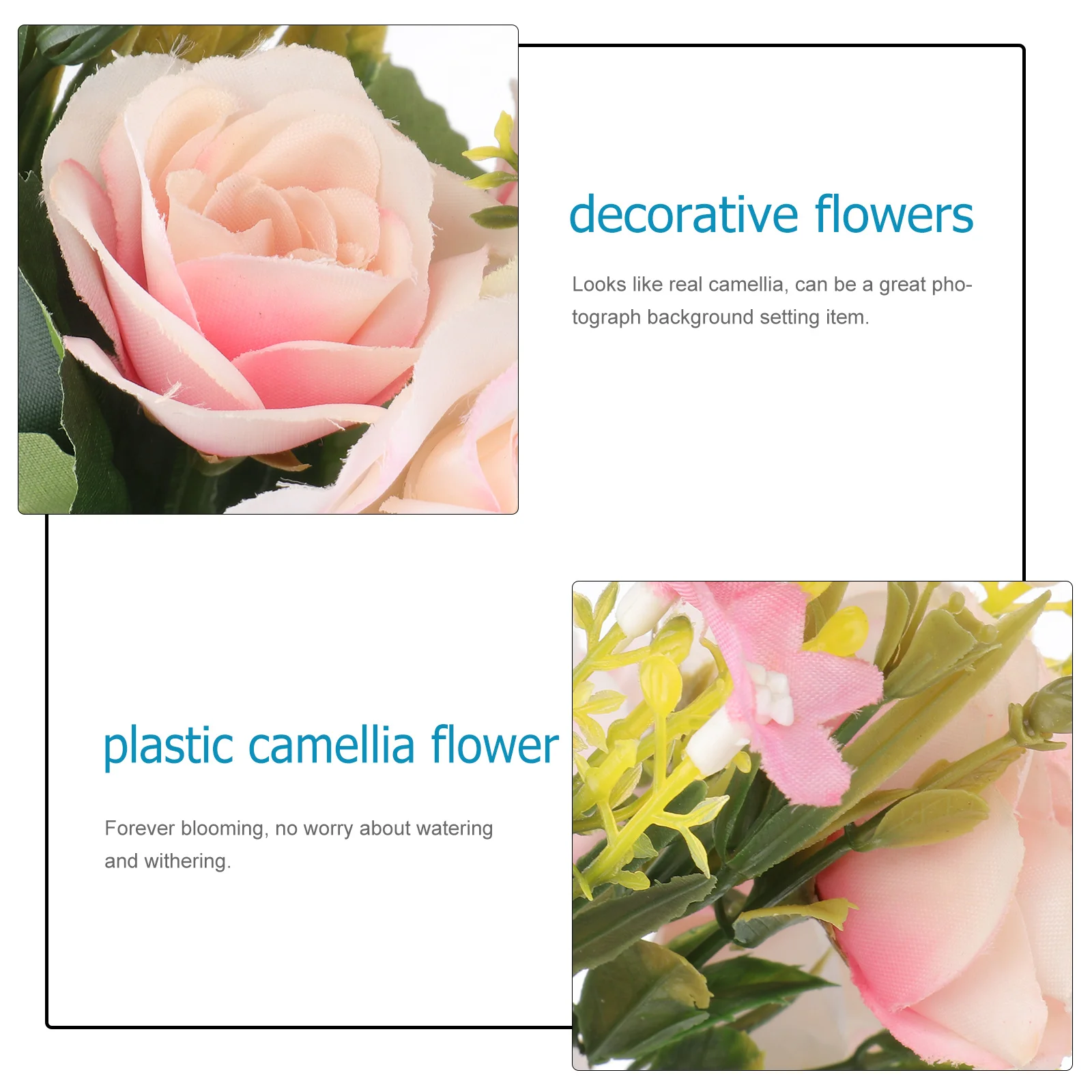 

2Pcs Artificial Camellia Flowers Pink Simulated Floral Decoration for Wedding Party Home Office Birthday Plastic Fake Camellia